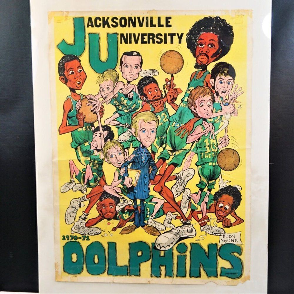 Jacksonville University Dolphins Rare Poster 1970 -71 Vintage With Players Names